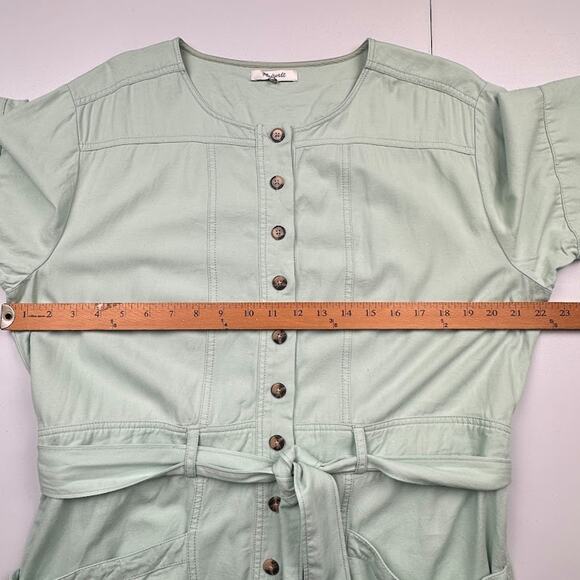 Madewell Jumpsuit Womens 14 Mint Green Top Stitched Coveralls Belted Cropped - Picture 11 of 16